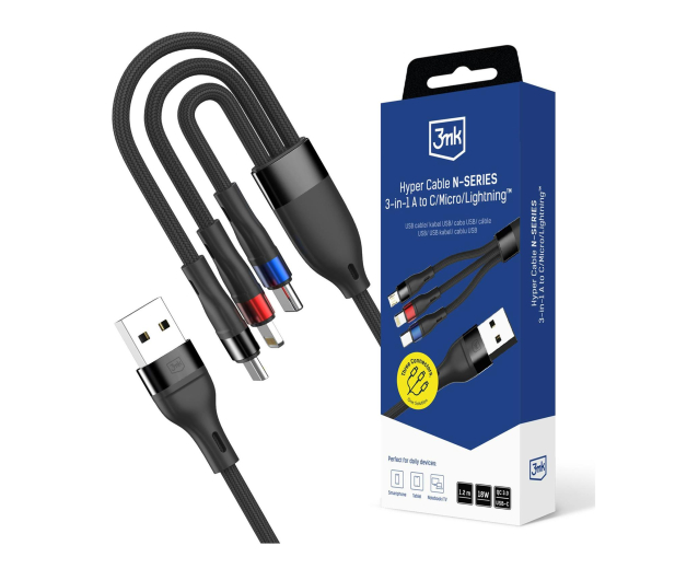 3mk Hyper Cable N-SERIES 3 in 1 A to C/Lightning/Micro QC 3.0 1. - 1507928 - zdjęcie